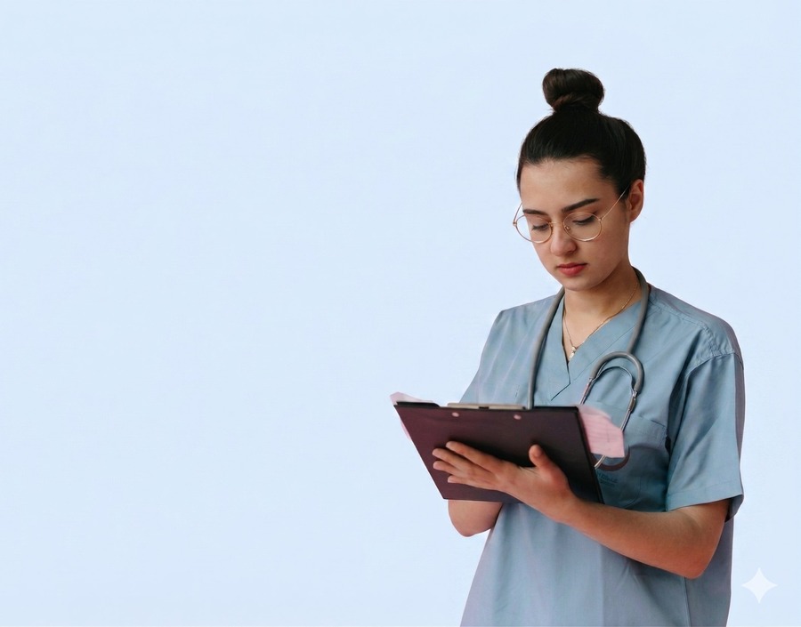 Nurse reviewing patient records — Tashka hospital management software